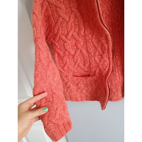 Hand Knit Wool Cable Knit Full Zip Sweater Sarah Spencer women's medium petite - Picture 7 of 15